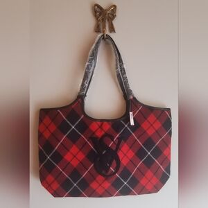 NWT Victoria’s Secret Tote Bag Red Black Buffalo Plaid Tartan Check VS Logo